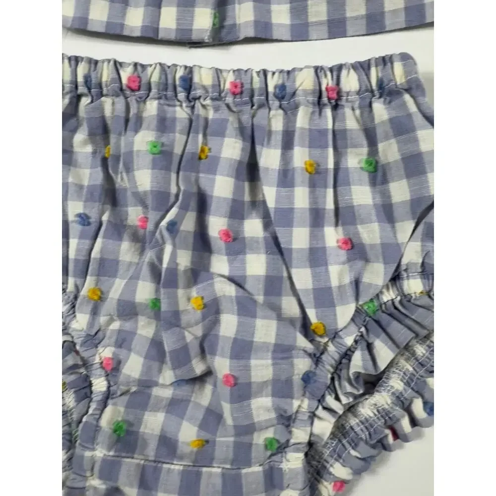 Baby Gap Gingham Embroidered Top Bloomers & Headband Set 3-6 Months